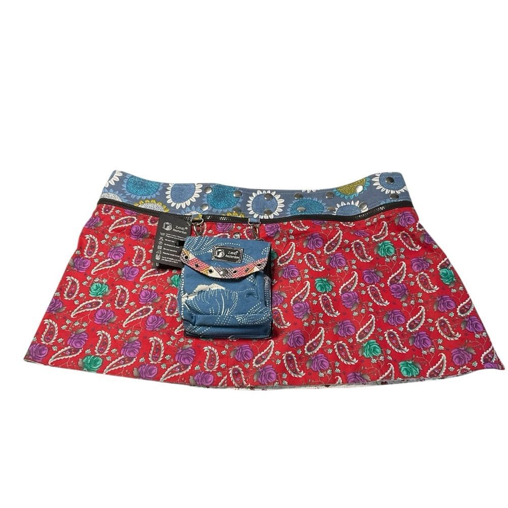 NWT Zand Amsterdam 4 in 1 Floral Reversable Wrap Skirt w/Detachable Pocket Bag